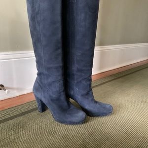 Blue suede tall Italian boots